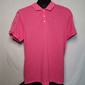 𝅺CALVIN Klein Pink White Short Sleeve V Neck Button Up Polo Shirt Supima Cotton
